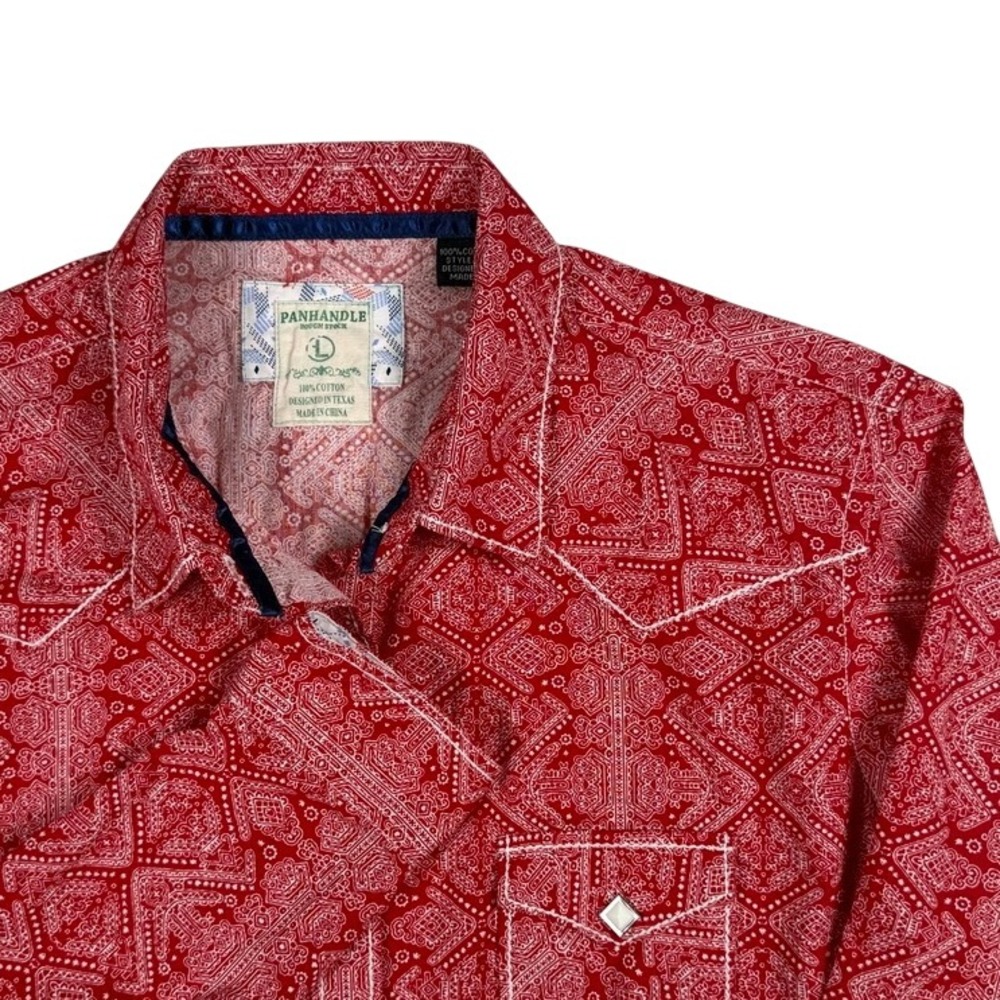 Panhandle Rough Stock Red Geometric Diamond Pearl Snap Western Shirt Womens L